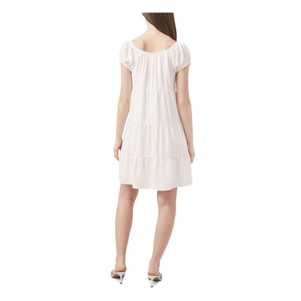 RILEY&RAE Womens White Cap Sleeve Scoop Neck Short Baby Doll Dress M - Picture 2 of 2